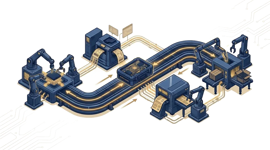 Tailor-made fulfilment: a winding assembly and packing line, modular assembly, flexible printing, and tailored packing, built around one product's own workflow.